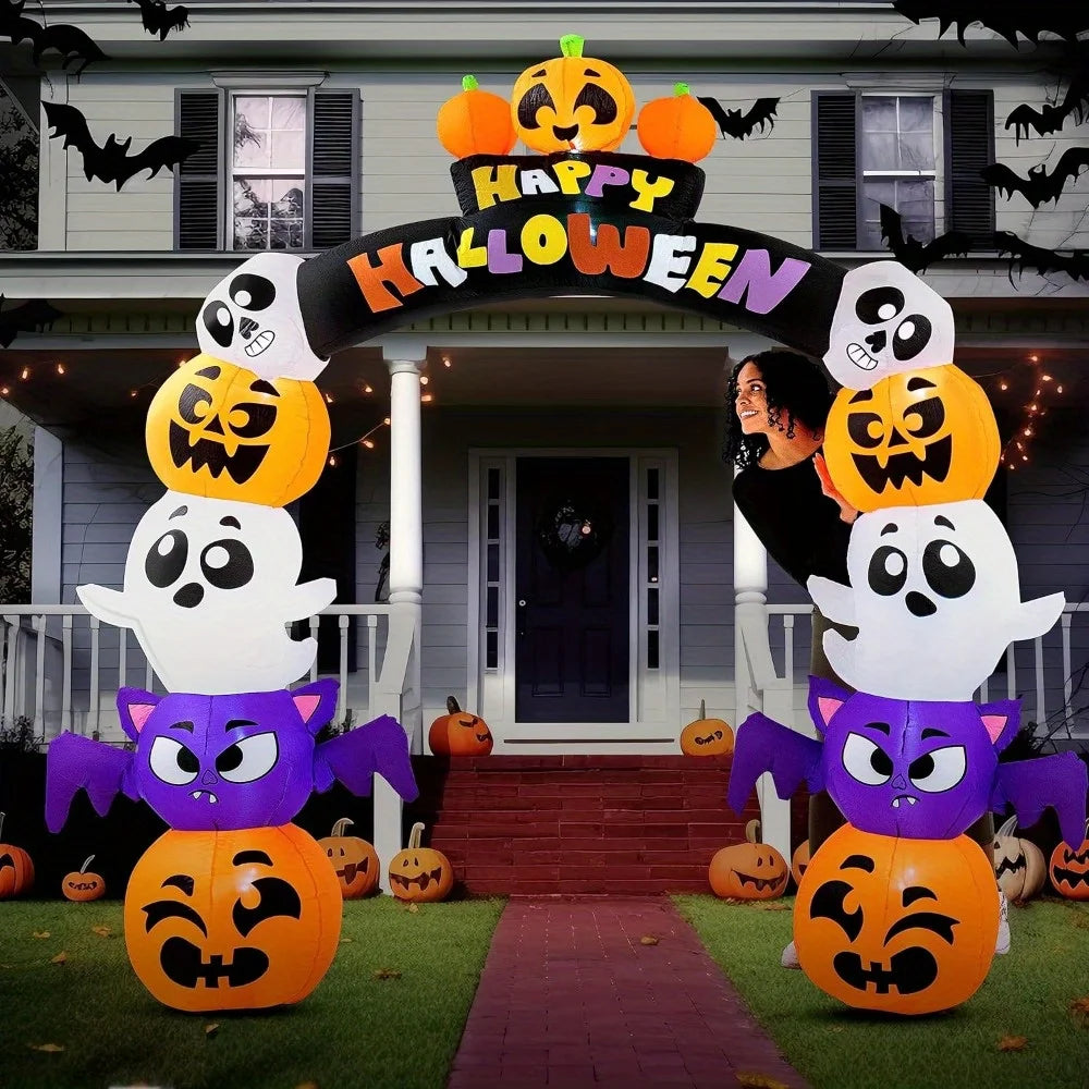 Halloween Inflatable Pumpkin Archway With LED Lights Outdoor Yard Decoration
