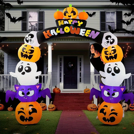 Halloween Inflatable Pumpkin Archway With LED Lights Outdoor Yard Decoration