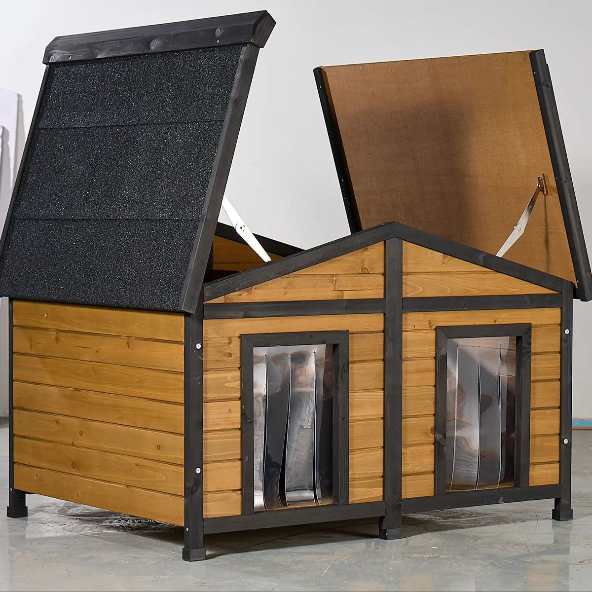 Natural Wood Double-Door Dog House Outdoor Waterproof Kennel for Large Breeds Multi-Dog Family Use