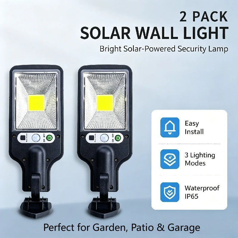 2 Pack 1200W Solar LED Wall Lights, Motion Sensor Outdoor Solar Flood Lights with 3 Lighting Modes, Waterproof Security Lamp for Garden Patio Yard