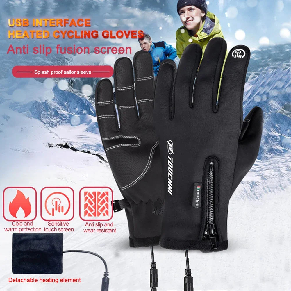 Heated Gloves Eletric Thermal Heat Gloves Winter Warm Touch Screen Skiing Hunting Fishing Waterproof Heated Rechargeable Gloves