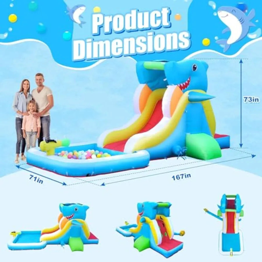 Iatable Water Slide, Bounce House for Backyard, Toddler Blow Up Bouncer with Air Blower, Splash Zone, Climbing Wall, Water Cann