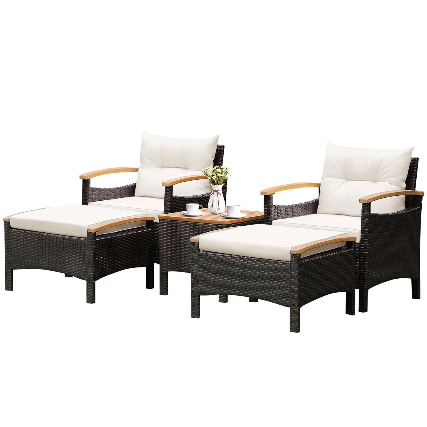 HOMASIS 5 Piece Patio Rattan Sofa Set With Wood Table