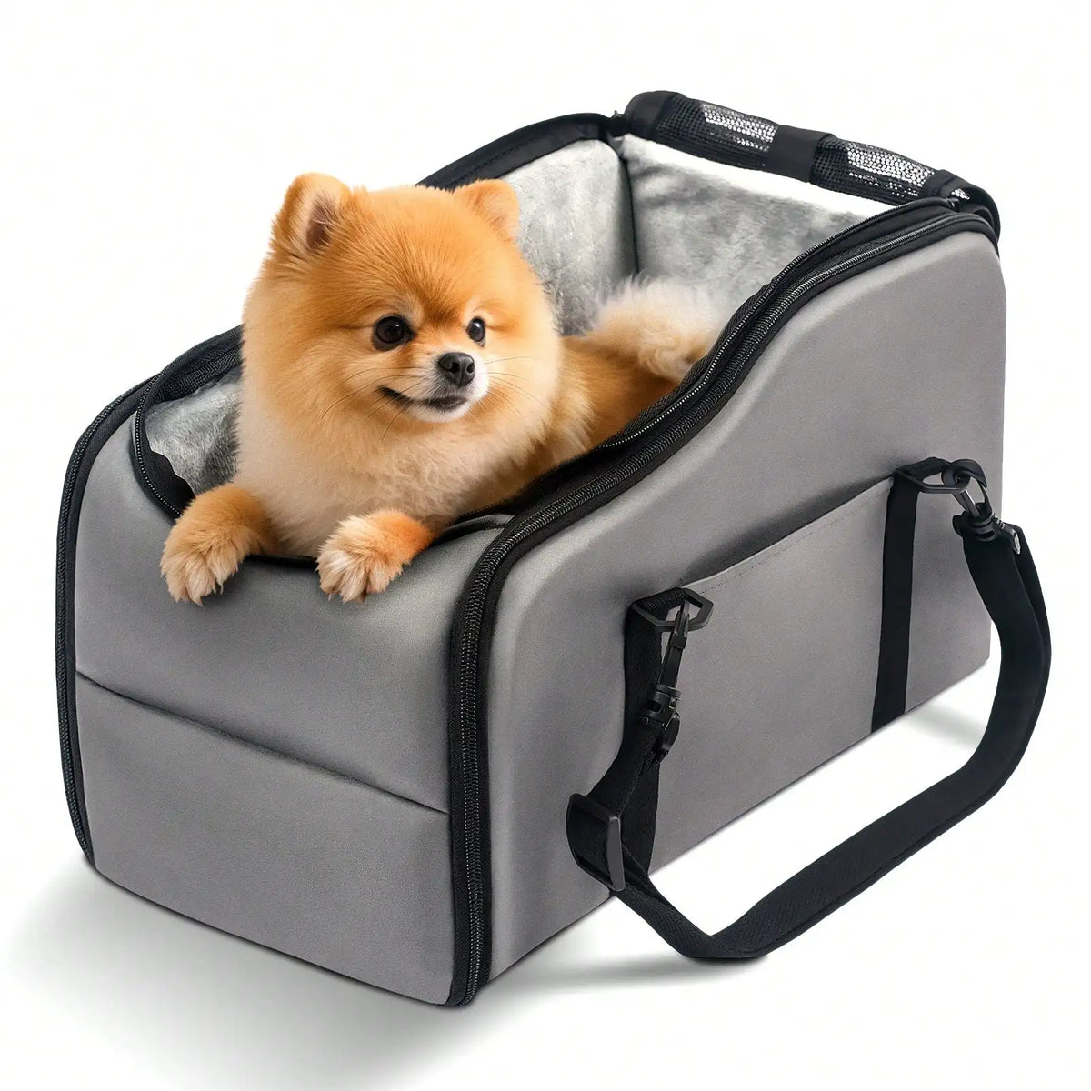 Dog Car Seat For Small Dogs Pet Booster Seat With Fixed Leash, Adjustable Straps, Storage Pocket Center Console Puppy Car Seat