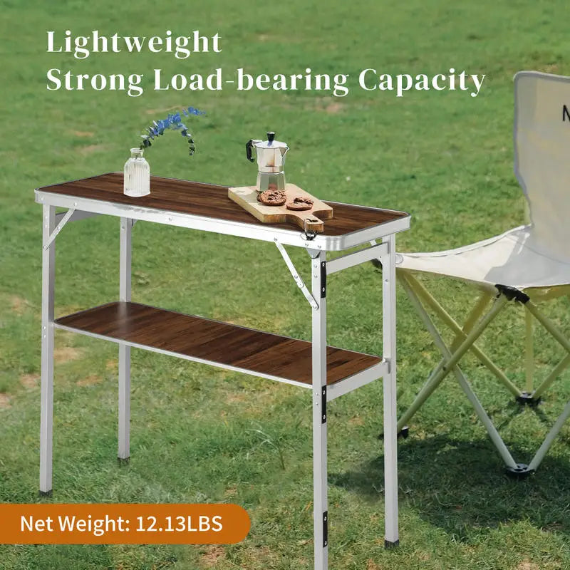 100*38*88cm Wood Grain Color 8mm Single-layer Aluminum Alloy Outdoor Folding Bar Table, 30kg Rectangular, with Black Cloth and Storage Bag