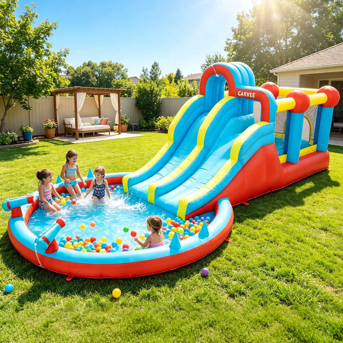 HiMiss Inflatable Water Slide And Bounce House With Blower