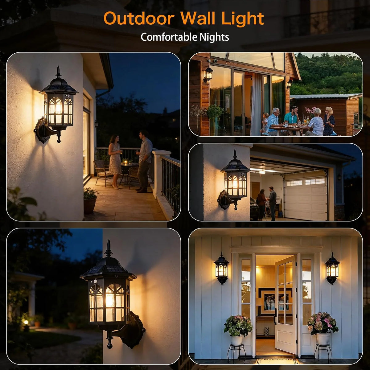 2 Pack Outdoor Solar Wall Lanterns Decorative LED Sconces Patio