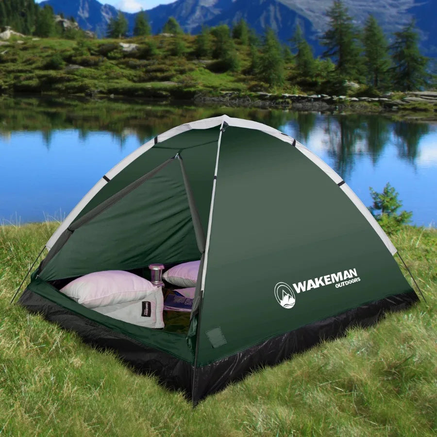 Outdoors 2 Person Camping Tent with Rain Fly and Carry Bag for Camp Festivals or Beach Green