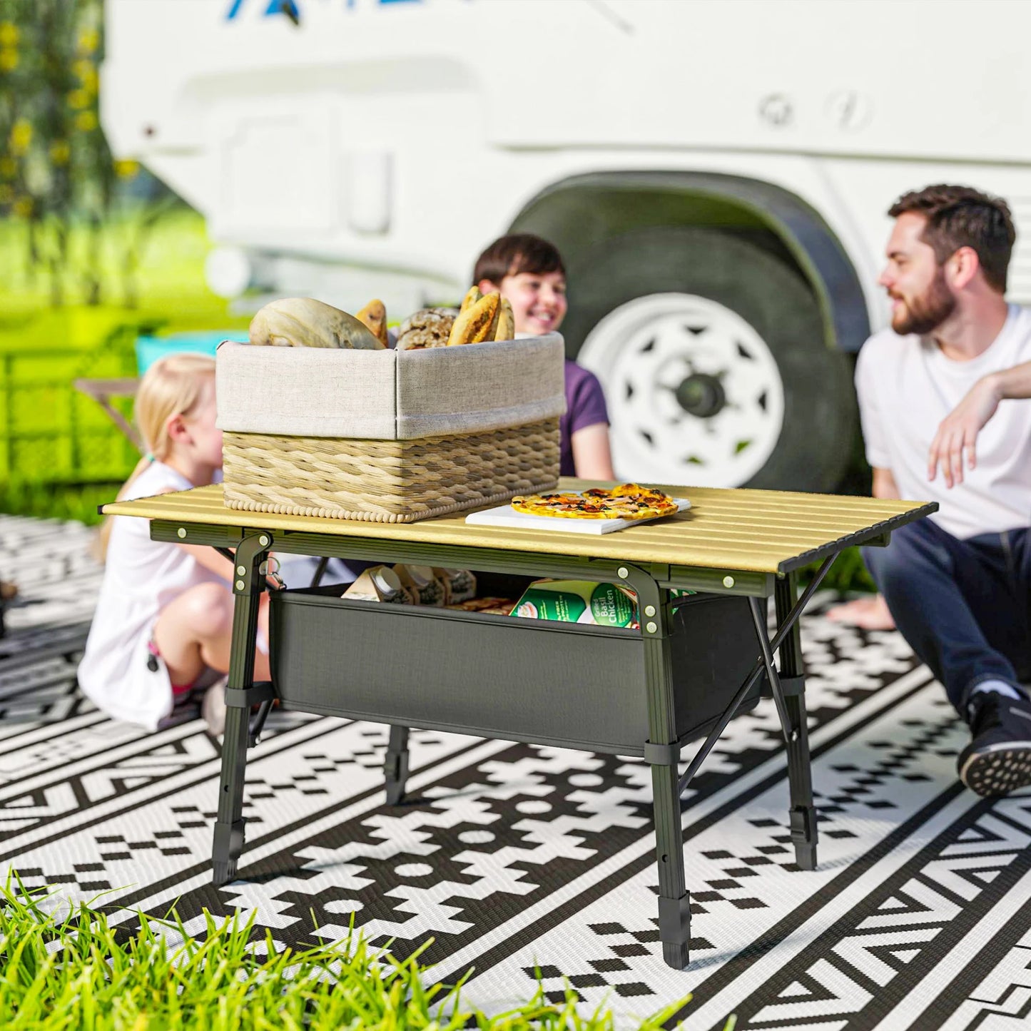 3ft Camping Table, Adjustable Height Small Folding Table, Brown