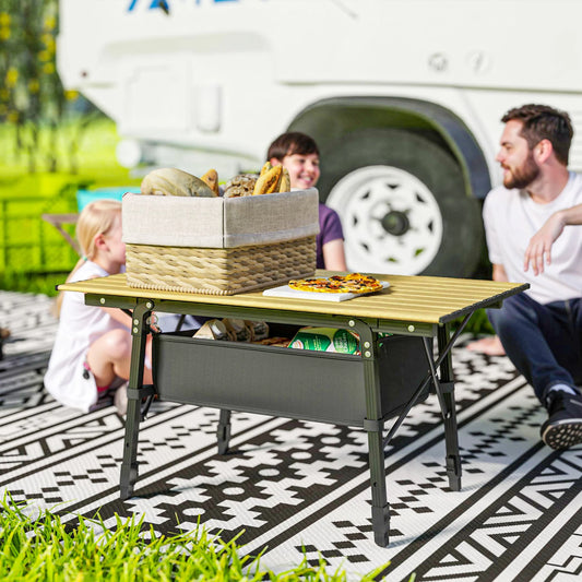 3ft Camping Table, Adjustable Height Small Folding Table, Brown