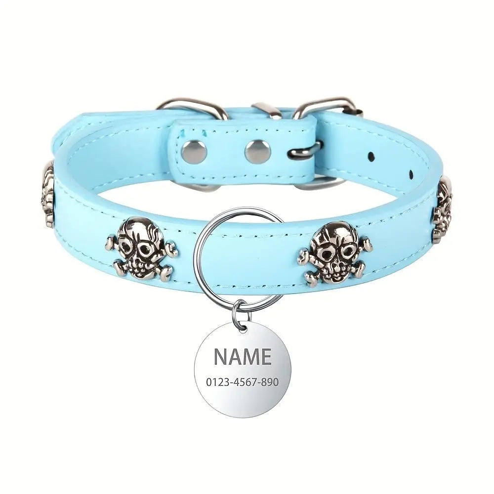 Personalized Dog With Nameplate Customizable Name Anti-Lost Pirate Skull Metal Decorative Pet Collar