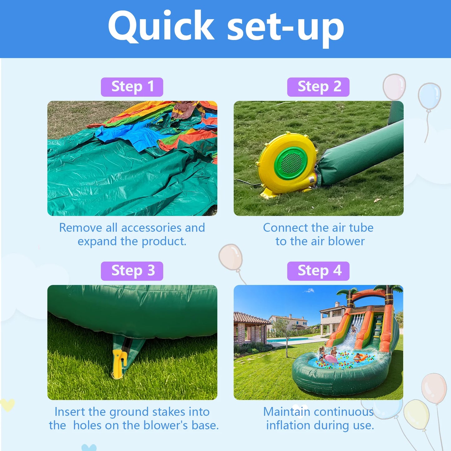 21ft Portable Jungle Water Slide for Kids Thickened Commercial PVC Inflatable Play Center Outdoor Backyard Lawn Summer Swimming Pool Birthday Party (without Blower)