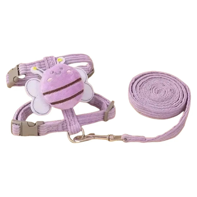 Cute Bee Animals Shape Pet Set Dog Cat Harnesses Soft Adjustable Outdoor Walking Anti-Lost Puppy Leash Supplies