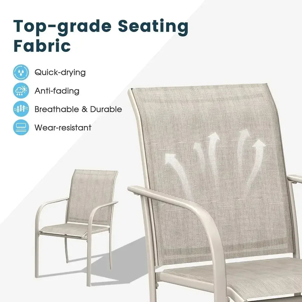 Outdoor Dining Set with Rectangular Wood Table Stackable Textilene Chairs