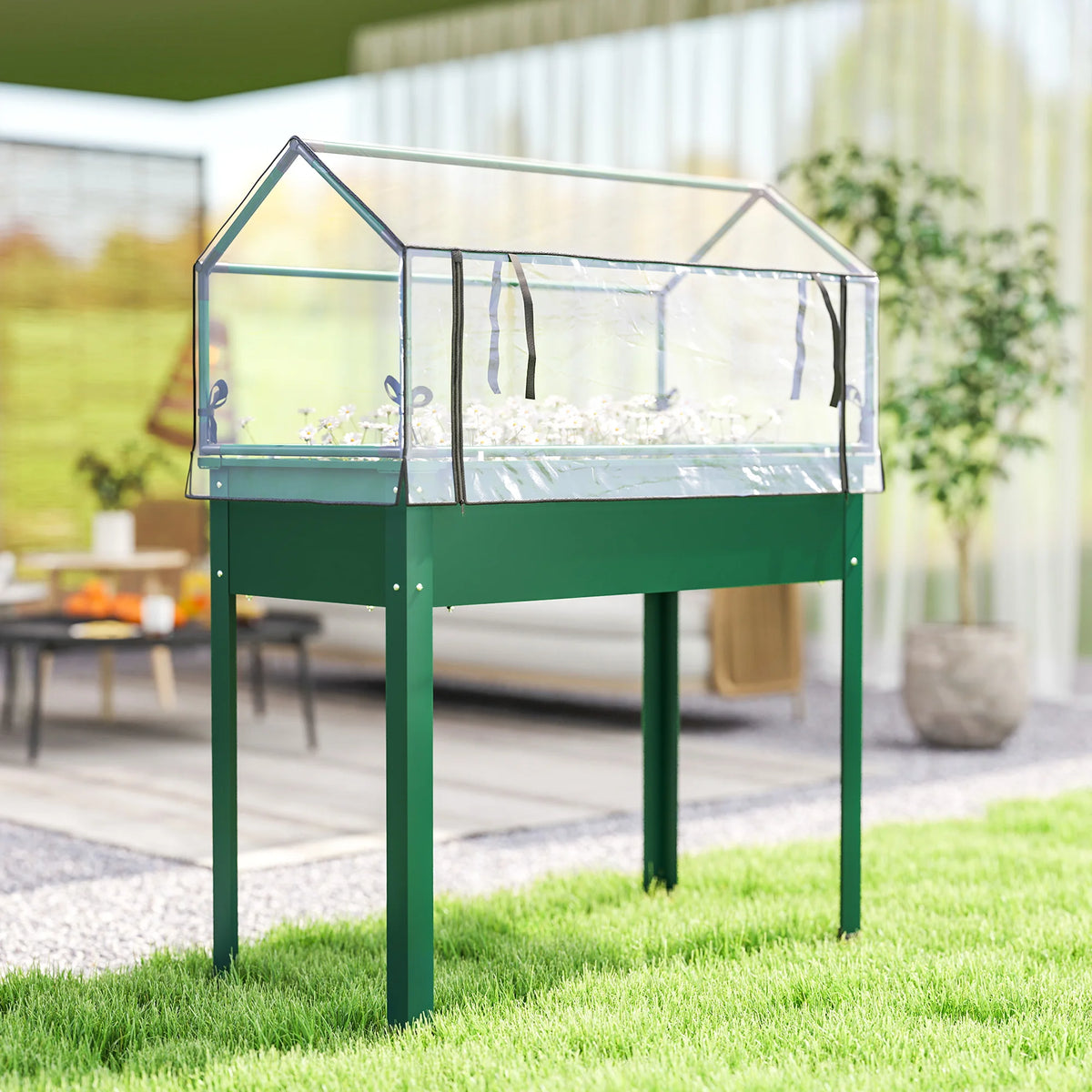 Raised Garden Bed with Greenhouse Cover, Green