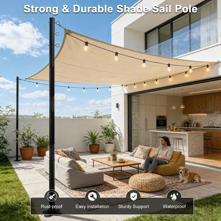 2 Pack 12ft Heavy Duty Shade Sail Poles(Not Including Shade Sail And String Lights)  With Spiral Anchor & D-Clamps, Outdoor Sun Shade Support Poles For String Lights, Patio, Backyard, Garden, Lawn, Terrace, Camping And Outdoo