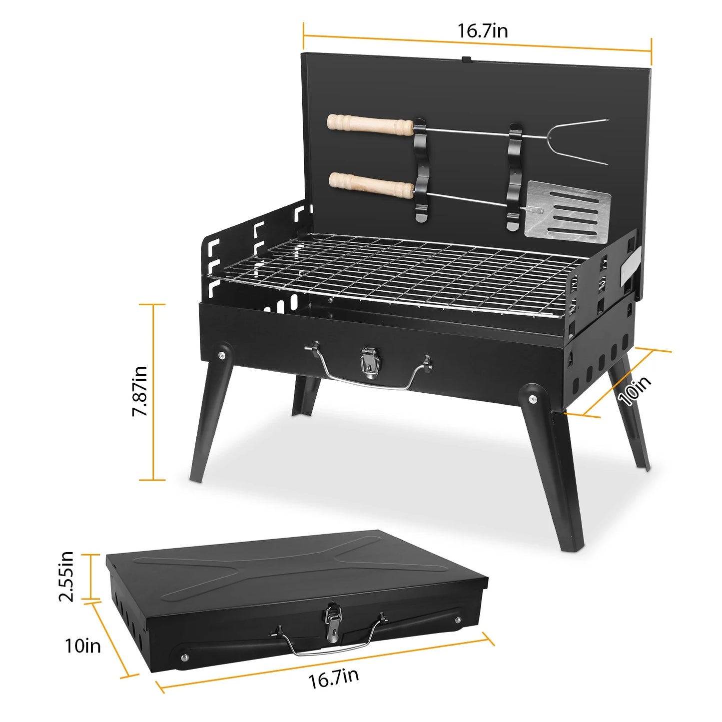 Portable Charcoal BBQ Grill Folding Desktop 3-Level Adjustable Height