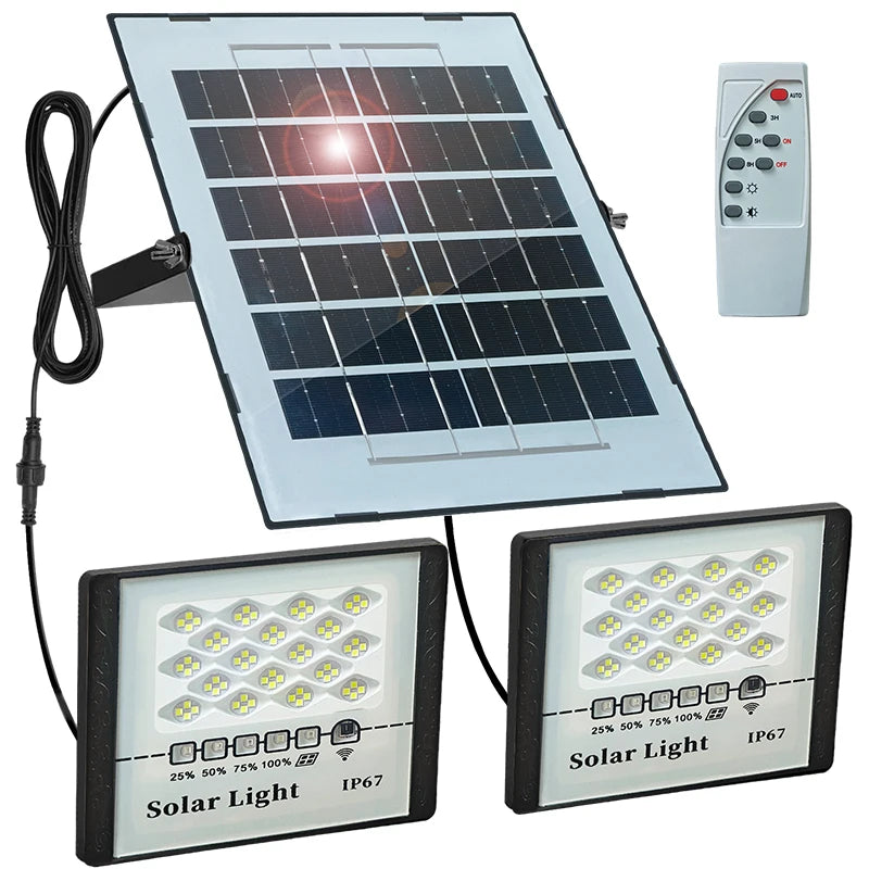 2X LED Solar Lights Outdoor Garden Reflector Buildings Sunlight, IP67 Waterproof Lamp Floodlights, Emergency Lighting Wall Light