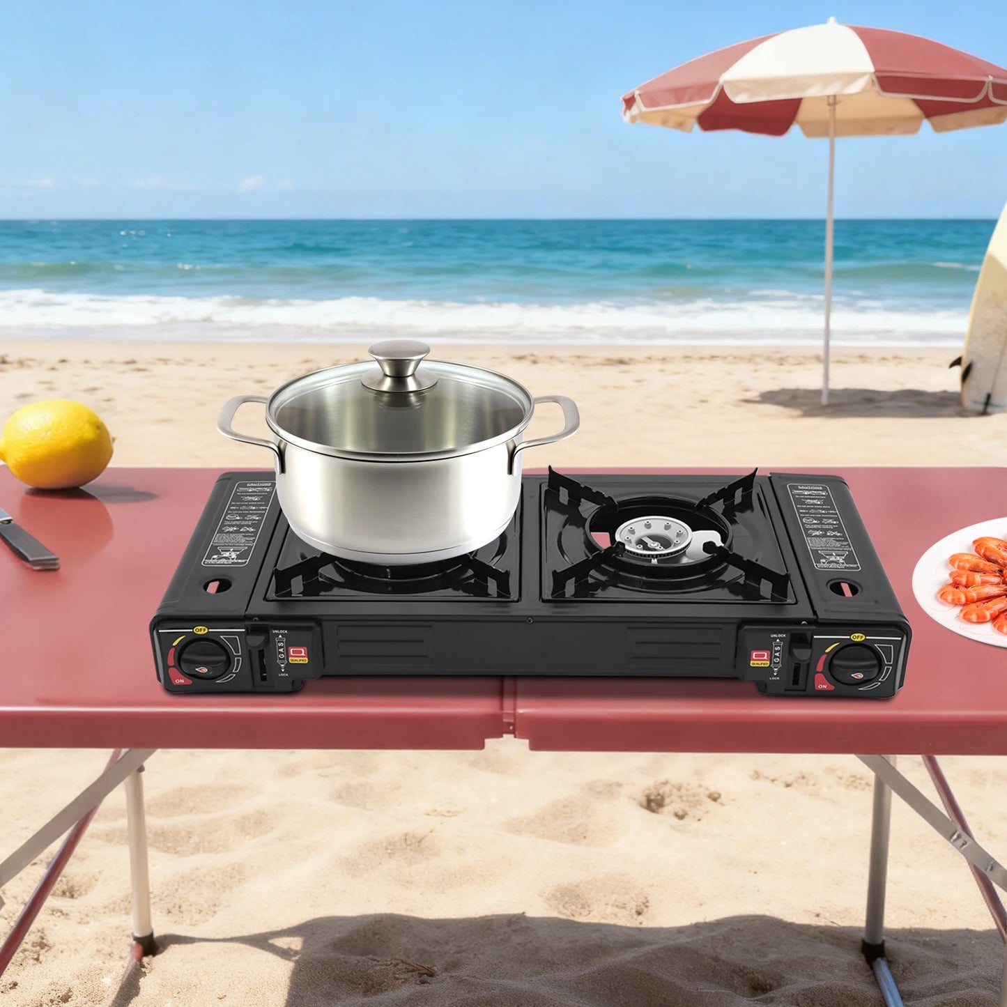 Two Burner Portable Camping Stove Butane LPG Auto Ignition For RV