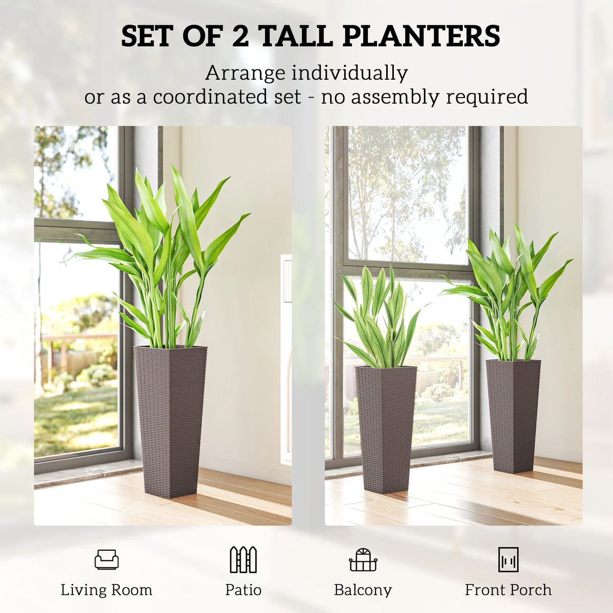 23.6 Inch Set of 2 Tall Planters for Outdoor Plants, Brown