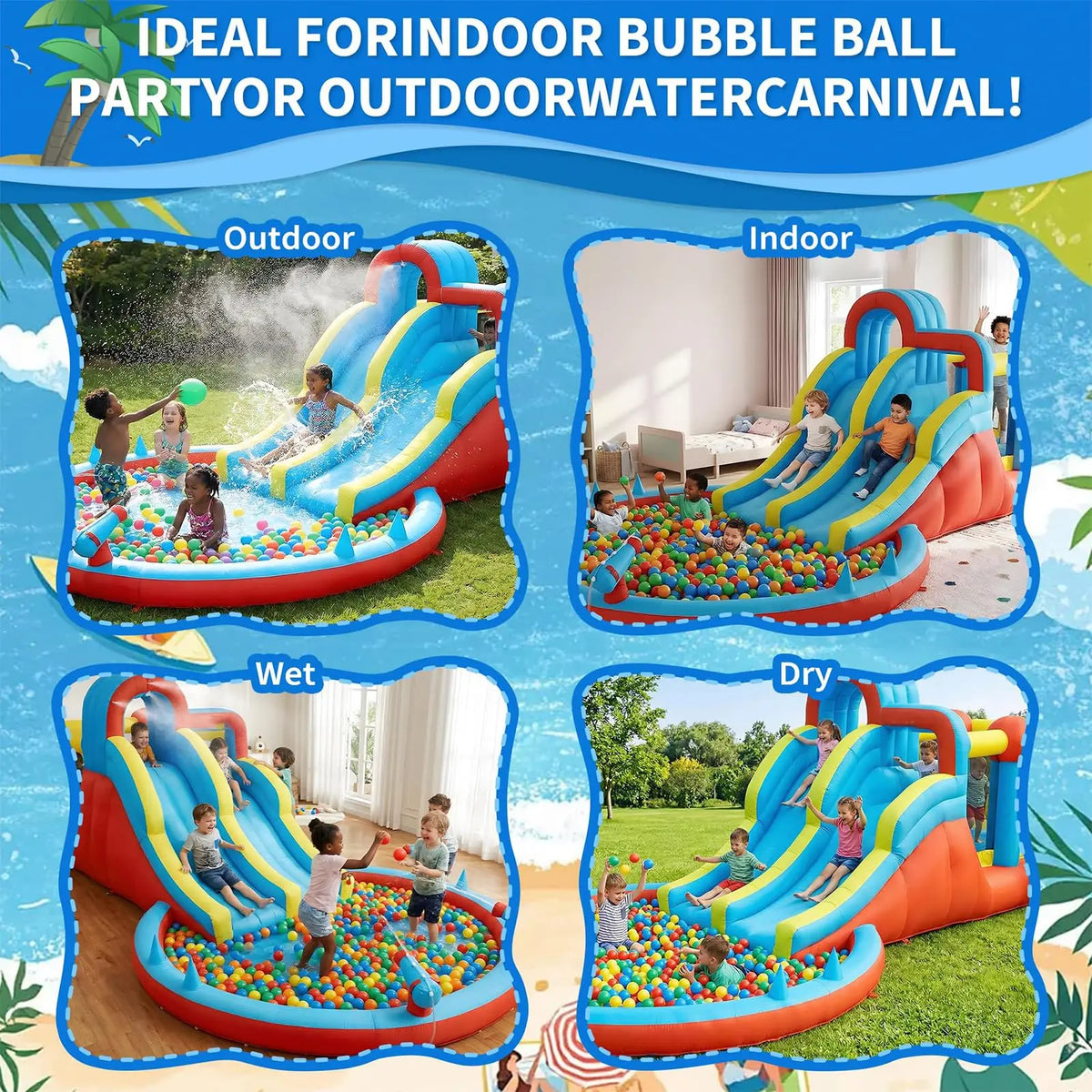 HiMiss Inflatable Water Slide And Bounce House With Blower