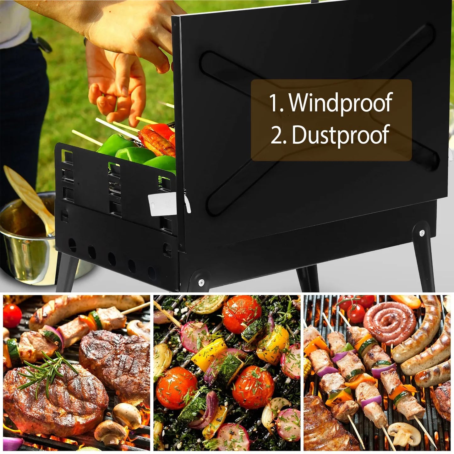 Portable Charcoal BBQ Grill Folding Desktop 3-Level Adjustable Height
