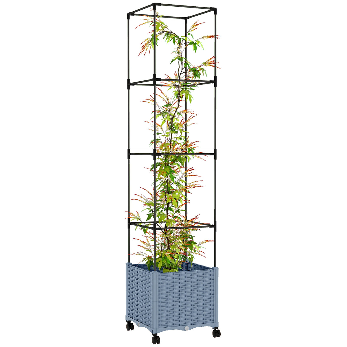 Outsunny Raised Garden Bed with Trellis, 71.7" Tomato Cage, Gray