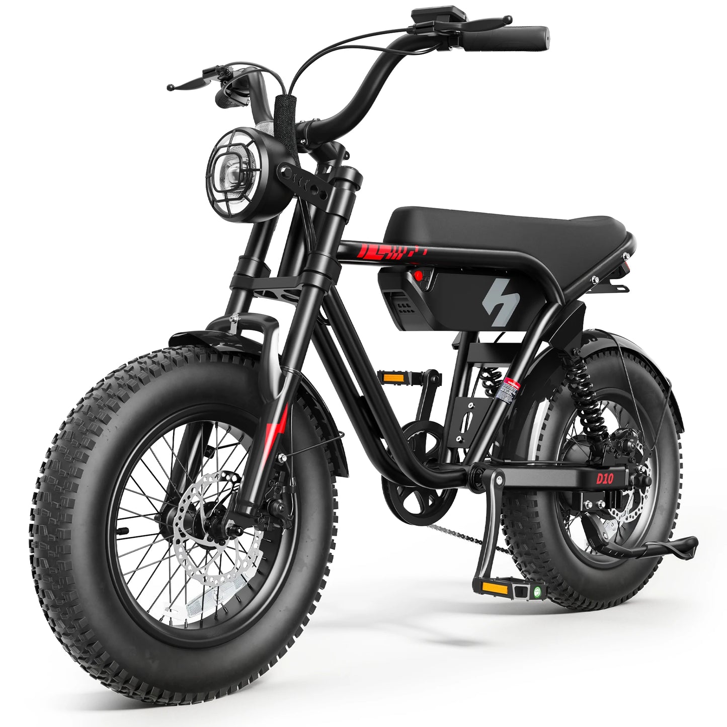 Hopepeak D10 Electric Bike, 16" Fat Tires Electric Mountain Bike, 1200W Peak Motor 48V 10.4Ah, 25 MPH 55Mi Range Off-Road Ebike with Full Suspension