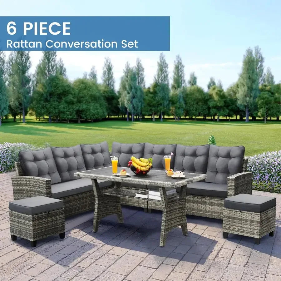 XMSJ Patio Furniture Set Outdoor Sectional Sofa And Dining Table