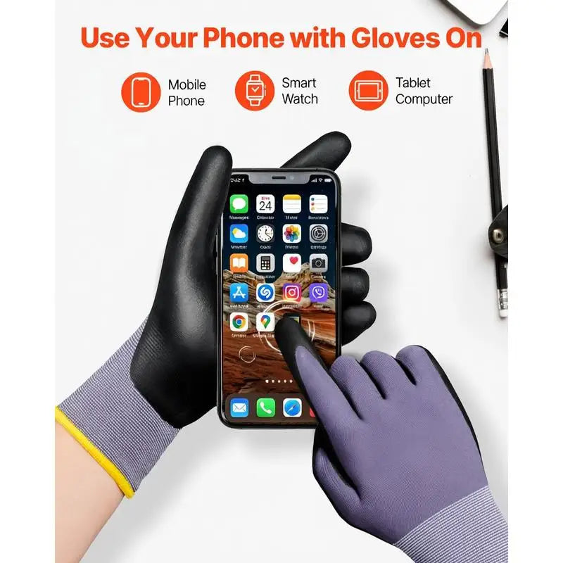 Work Gloves 12 Pairs Touch Screen Nitrile-Coated Garden Construction Gloves