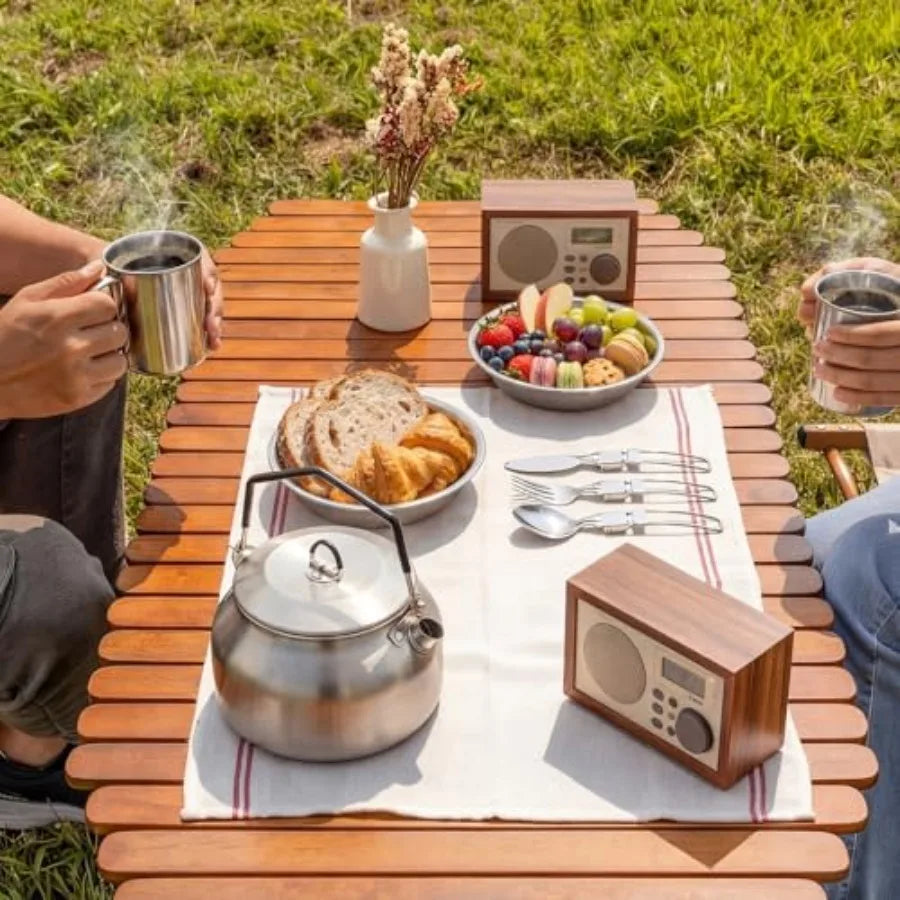 Camping cookware kit: stainless steel pots, cups, plates, forks, knives, spoons silver, durable, lightweight, for camping, back