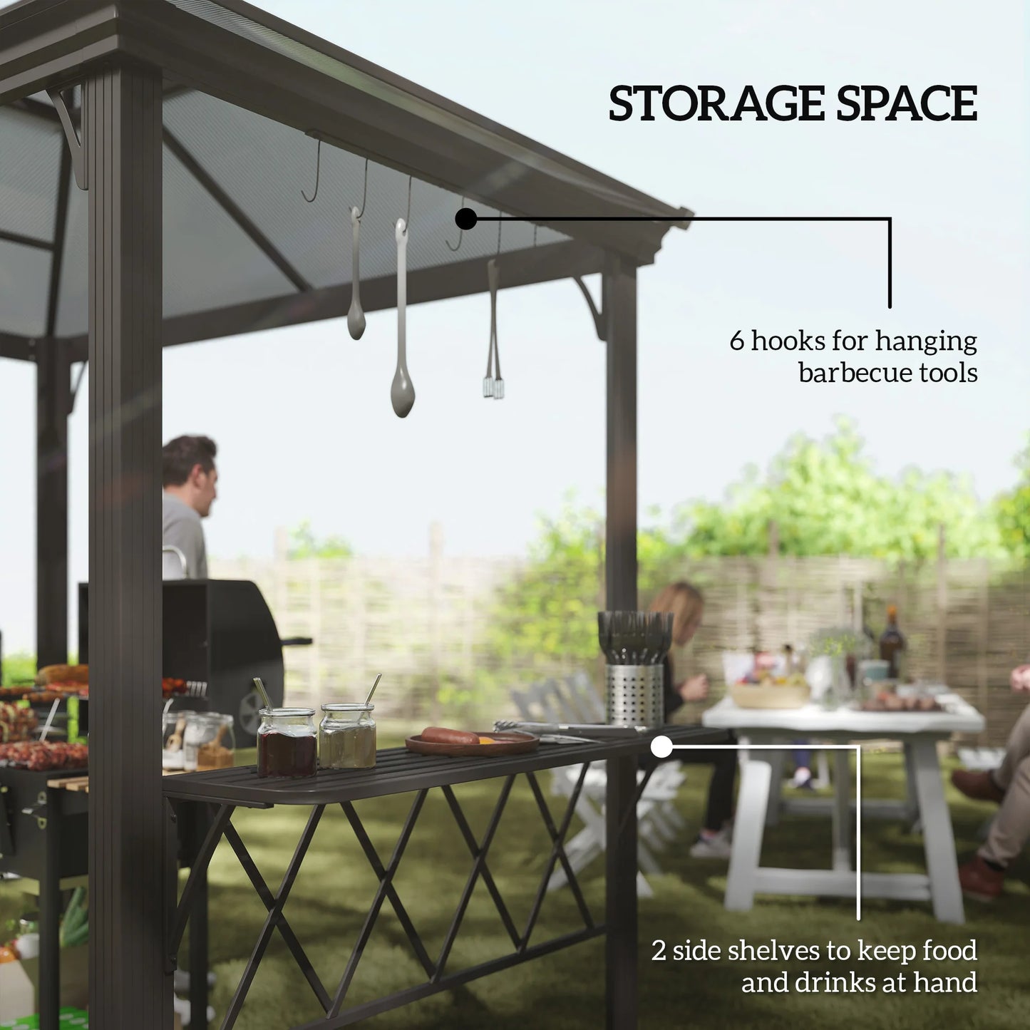 8.3ft Outdoor Double-tier BBQ Grill Canopy Gazebo w/ 2 Shelf, 6 Hooker