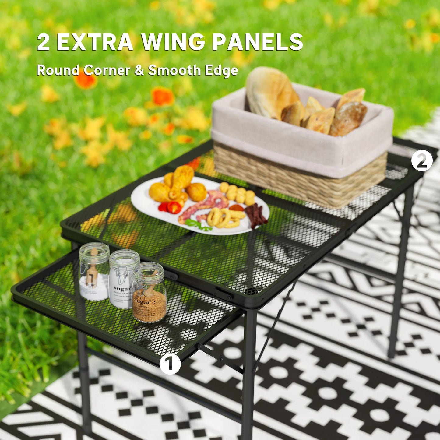 Folding Grill Table, 4.5ft Portable Camping Table W/ Wing Panels