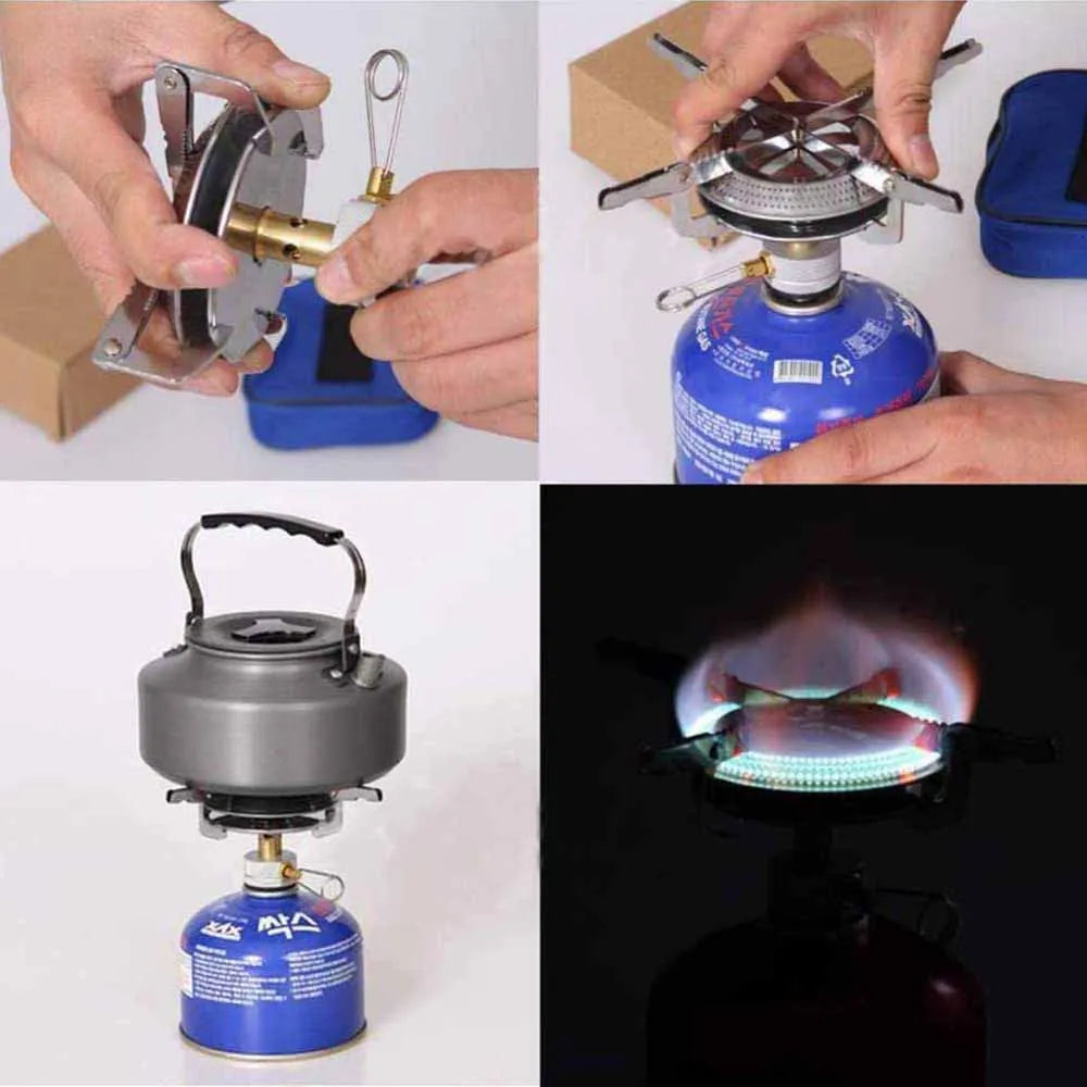 Portable Windproof Camping Gas Stove Foldable Backpack Electronic Stove Head for Outdoor Cooking Picnic Hiking Mountaineering