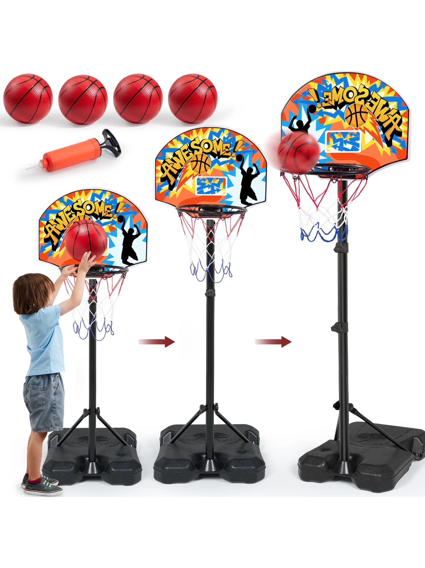 Joyfy Adjustable Kids Basketball Hoop Set For Indoor Outdoor Play
