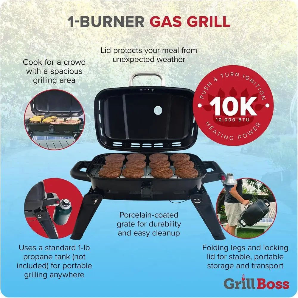 Portable Gas Grill 10000 BTU Tabletop Propane BBQ For Outdoors