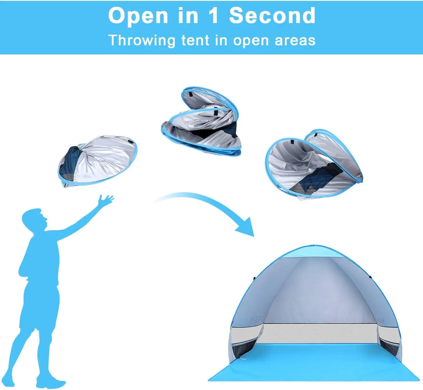 Large Pop Up Beach Tent for 3-4 Person, Automatic Sun Shelter Canopy with UV Protection, Portable Outdoor Cabana