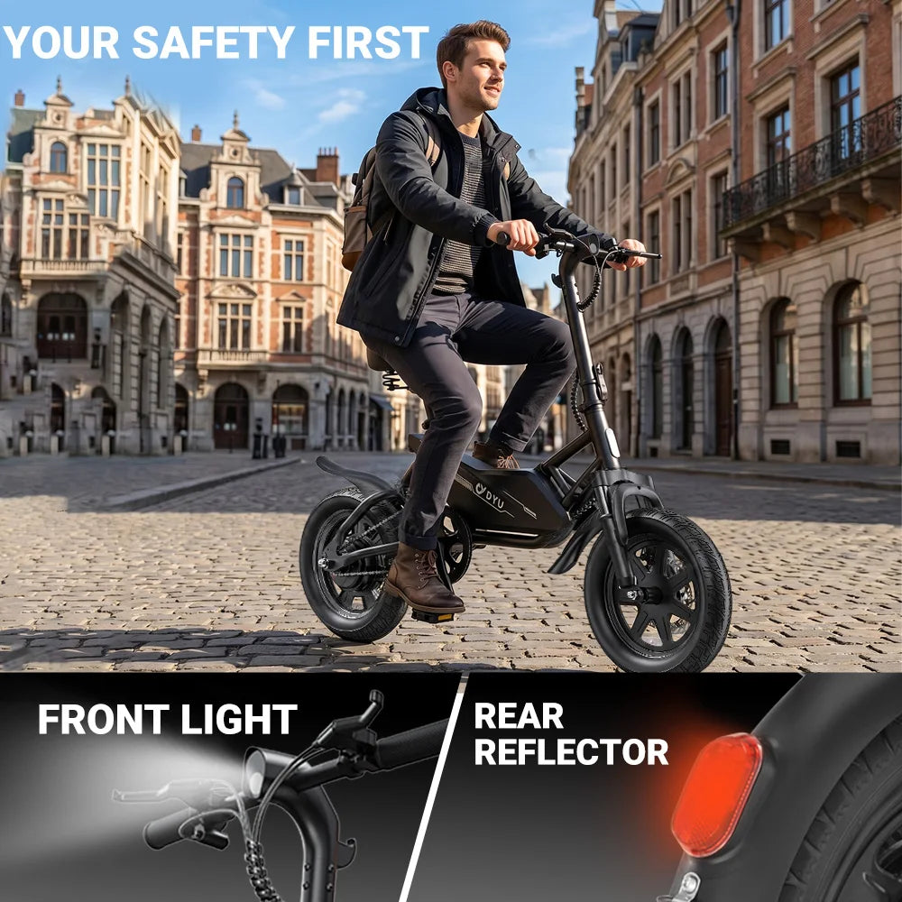 DYU X1 14” Folding Electric Bike Mini E-Bike 500W Peak 20MPH 280Wh Battery Compact City Commuter Electric Bicycle Style UL2849