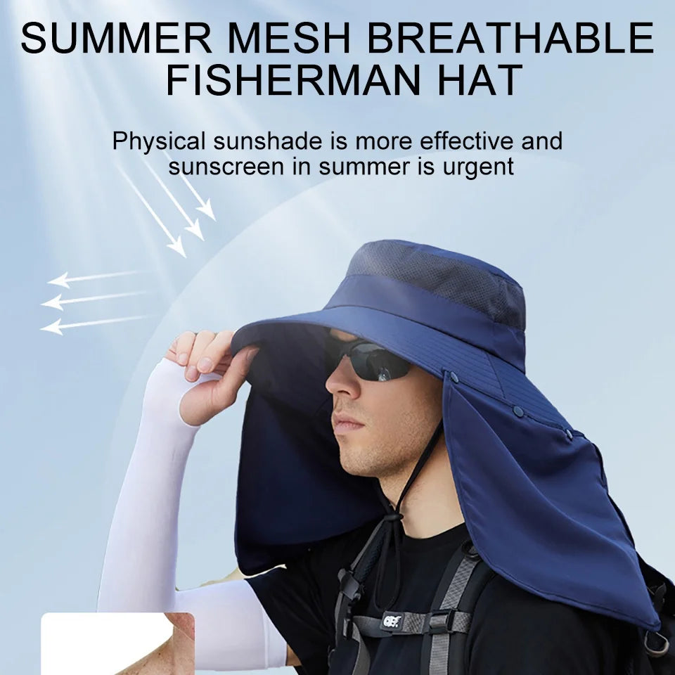LOOGDEEL Summer Sunshade Fishing Cycling Cap Outdoor Sunscreen Face Covering Hat Oversized Brim Dual-purpose Fisherman Headwear