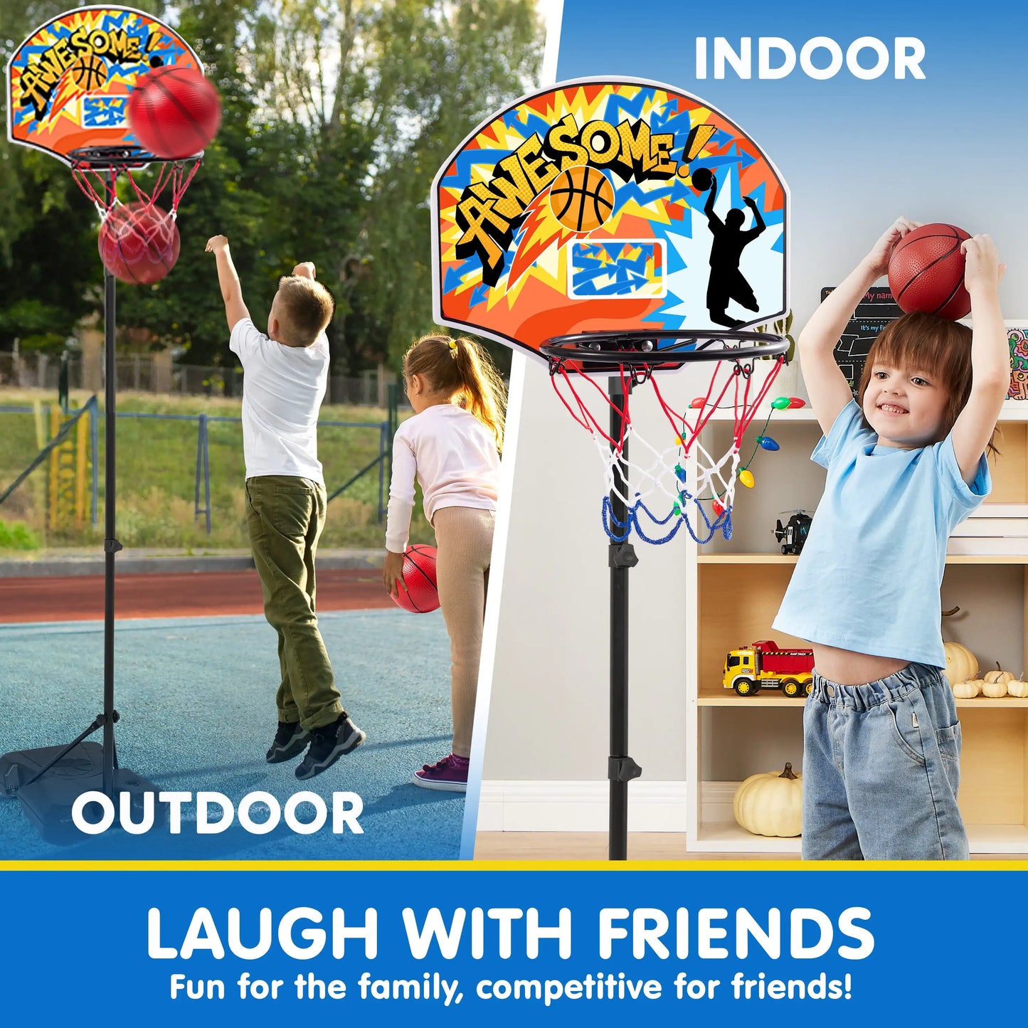 Joyfy Adjustable Kids Basketball Hoop Set For Indoor Outdoor Play