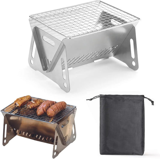 Backpacking Stove Folding Stainless Steel Charcoal Grill BBQ Wood Burning Camp Stove for Hiking Picnic Garden Backyard Cooking