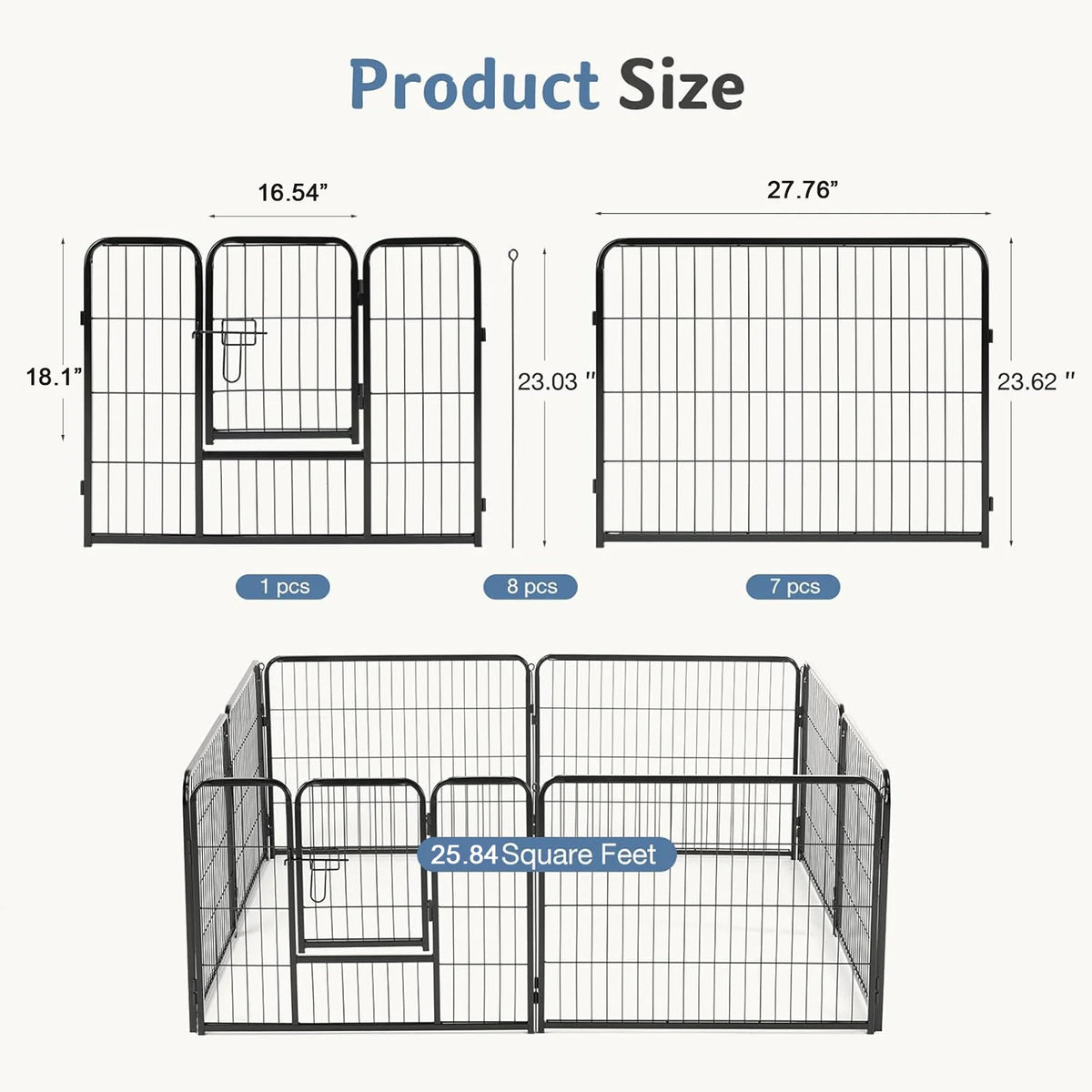 JHK Metal Dog Playpen Foldable Pet Exercise Fence For Yard