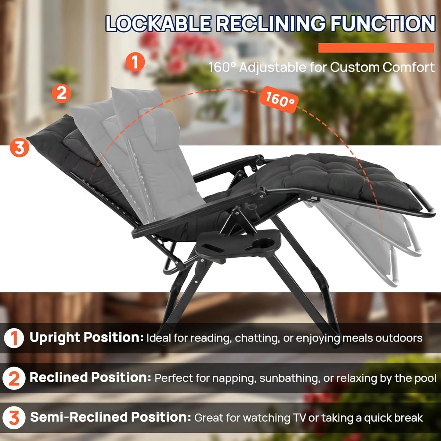 Outsunny Foldable Zero Gravity Reclining Chair, Adjustable Backrest Patio Lounger with Solid Metal Frame & Plastic-Filled Cushions, Outdoor Seat for Poolside Garden Hard Floors Relaxation