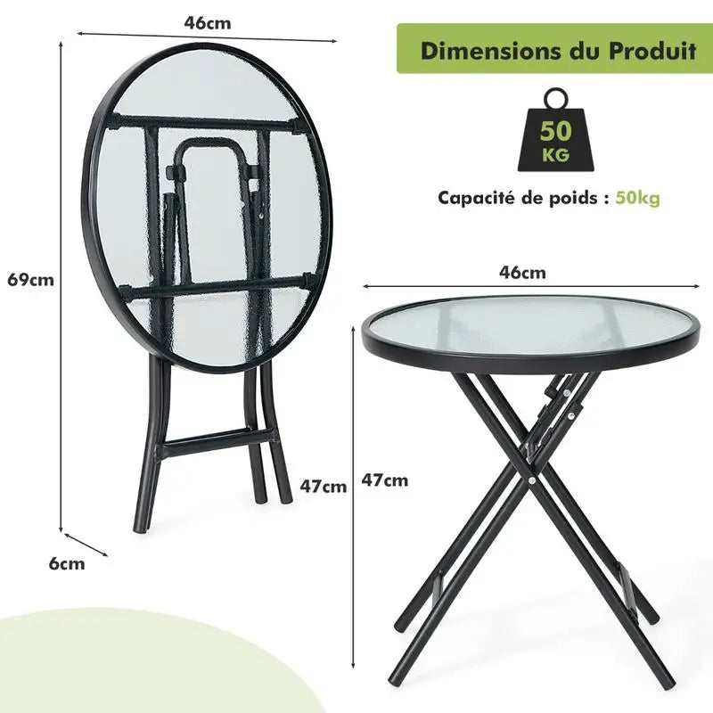 Patio Side Table with Tempered Glass Tabletop