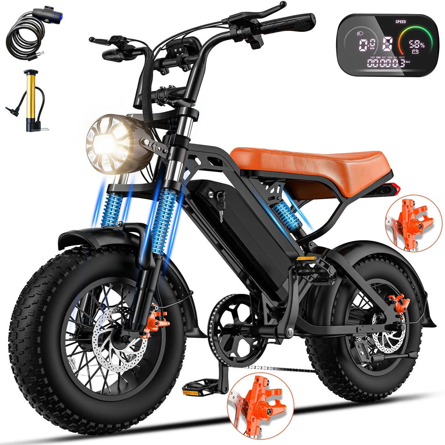 1200W Electric Dirt Bike,28MPH Electric Bike,48V18AH Removable Battery,Max Range 35Miles,5speed Adjustable E Bike,Load 500lbs