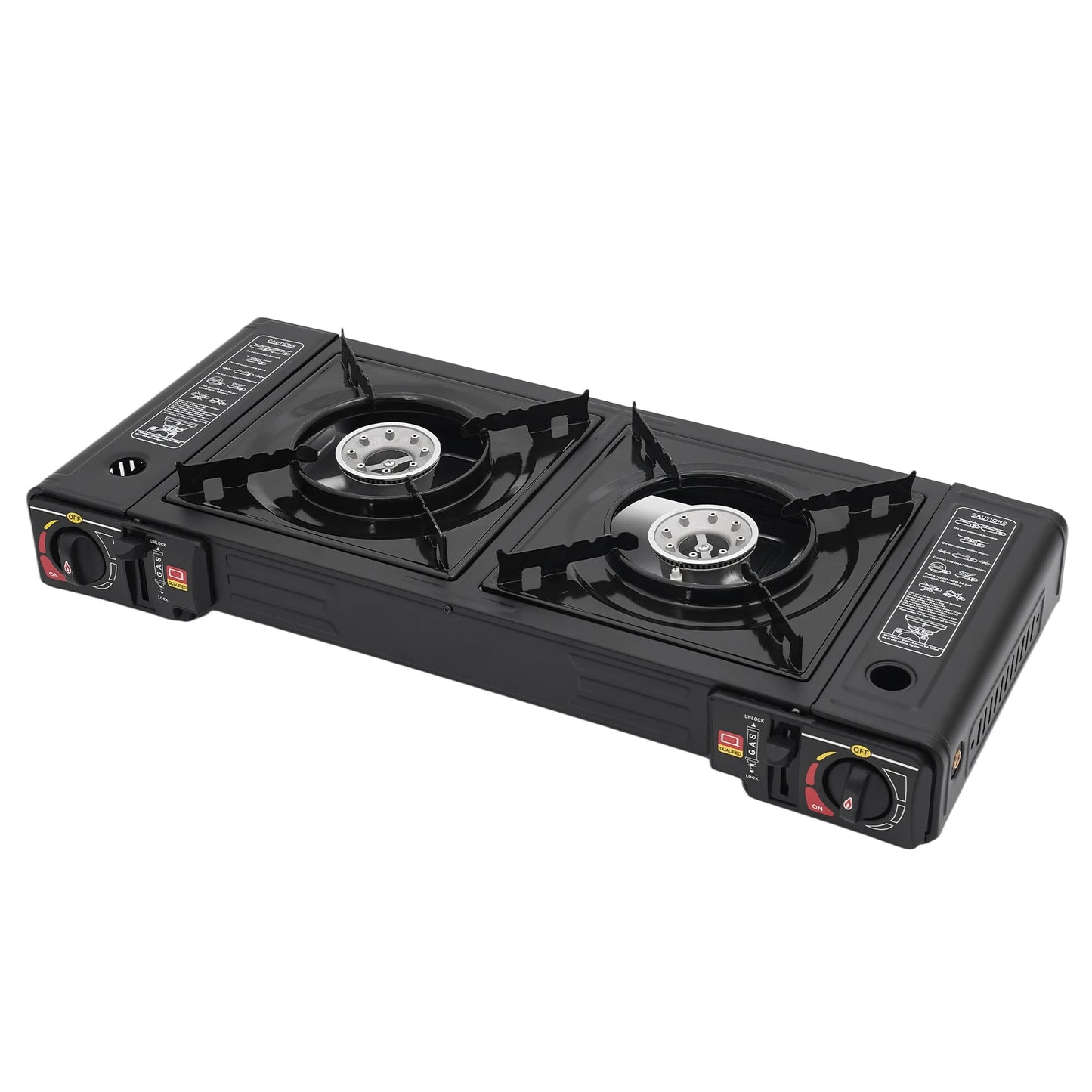2 Burners Portable Camping Stove Set with Tray and Case Compact Outdoor Gas Cooker for Camping Picnic RV, Butane LPG Fuel