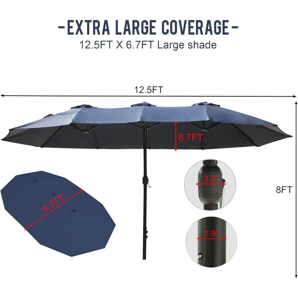 Double-Sided Crank Patio Umbrella with UV Protection for Outdoor, Garden, Pool, and Beach Use (Base Not Included)