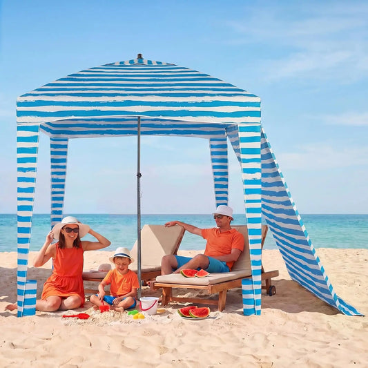 6x6 Beach Cabana Tent Sun Shelter - UPF 50+ Easy Setup Canopy with Side Wall for Family