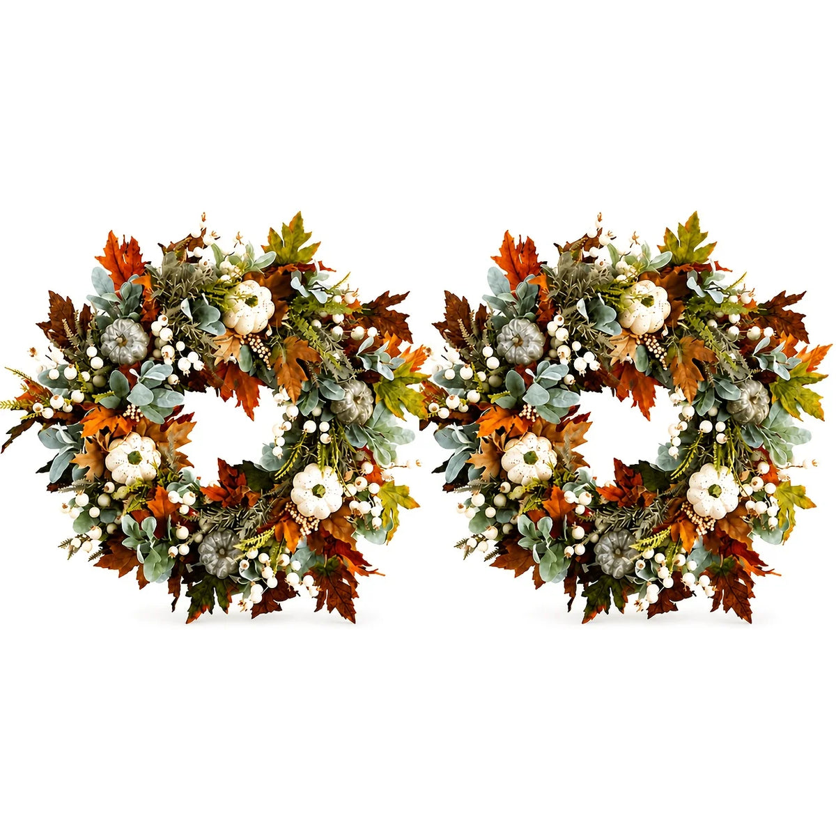 Artificial Peony Pumpkin Wreath With Leaves And Berries For Fall