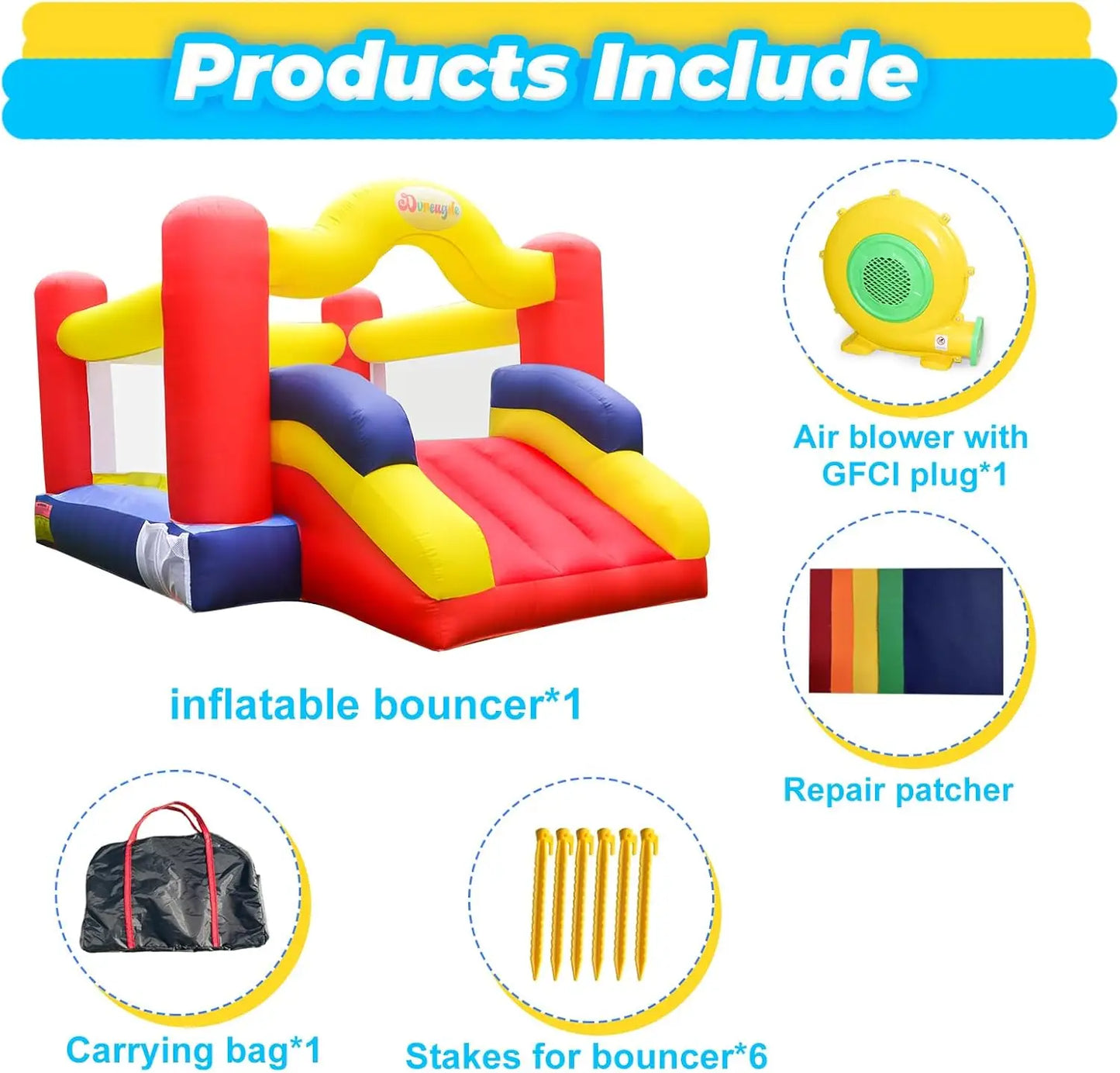 Outdoor Play Bounce House with Slide Inflatable Bouncer Backyard Playground Sets with Blower, Dart Target Game for Kids